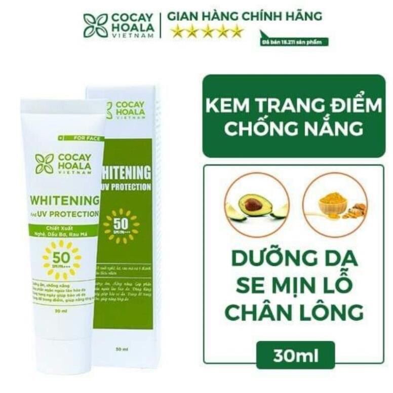 Kem Trang Điểm Chống Nắng Bơ Nghệ Kiềm Dầu Nâng Tone Tự Nhiên Dưỡng Da Se Mịn Lỗ Chân Lông Cocayhoala Spf50/Pa+++ 30Ml