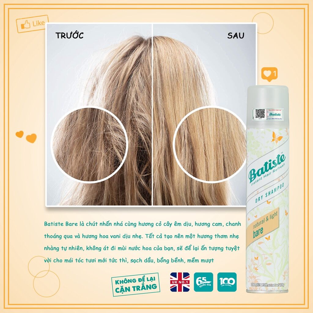 Dầu gội khô Batiste Dry Shampoo 200ml