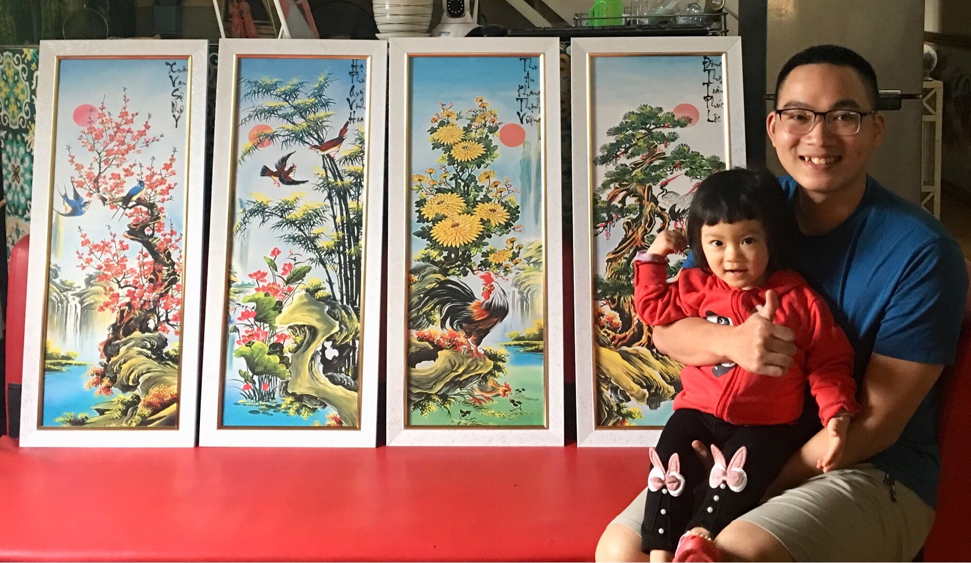 Bộ tranh tứ quý hoàn thiện kèm khung tranh đẹp