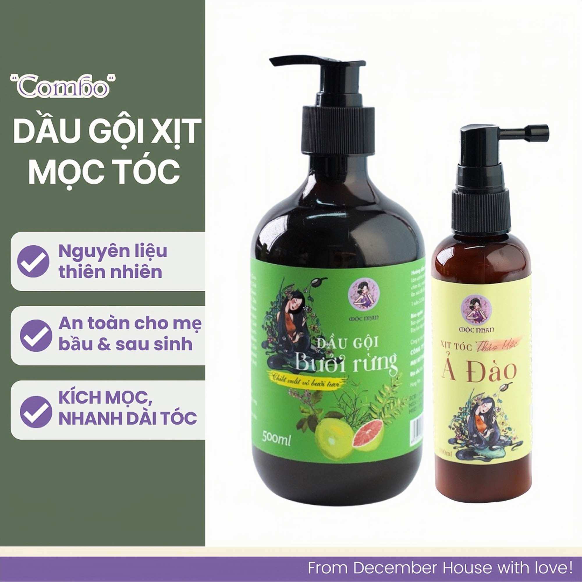 Combo Chăm Sóc Tóc Mộc Nhan - Sạch Gàu Giảm Rụng Kích Mọc Tóc