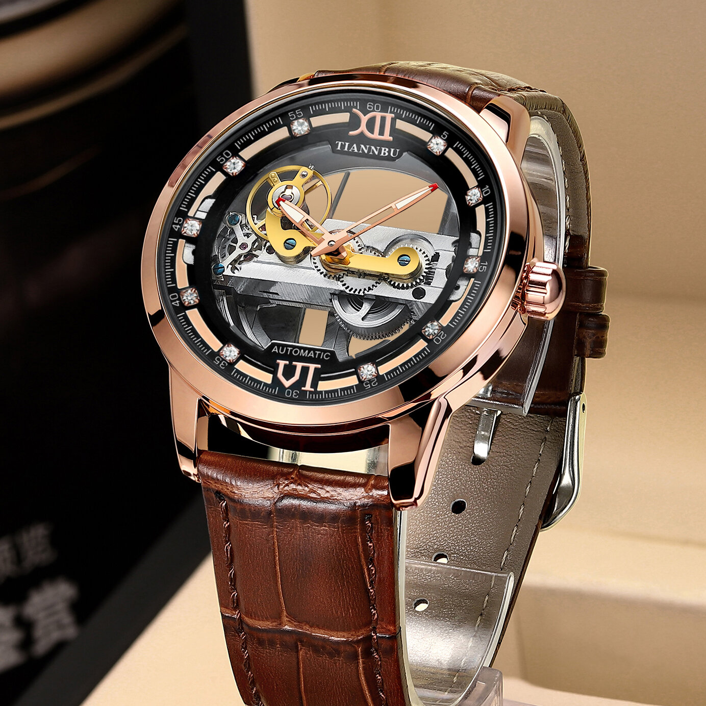 Đồng hồ đeo tay mẫu mới 2024 đồng hồ cơ tự động siêu mỏng tourbillon đục lỗ cho nam đồng hồ nam công nghệ đen chính hãng