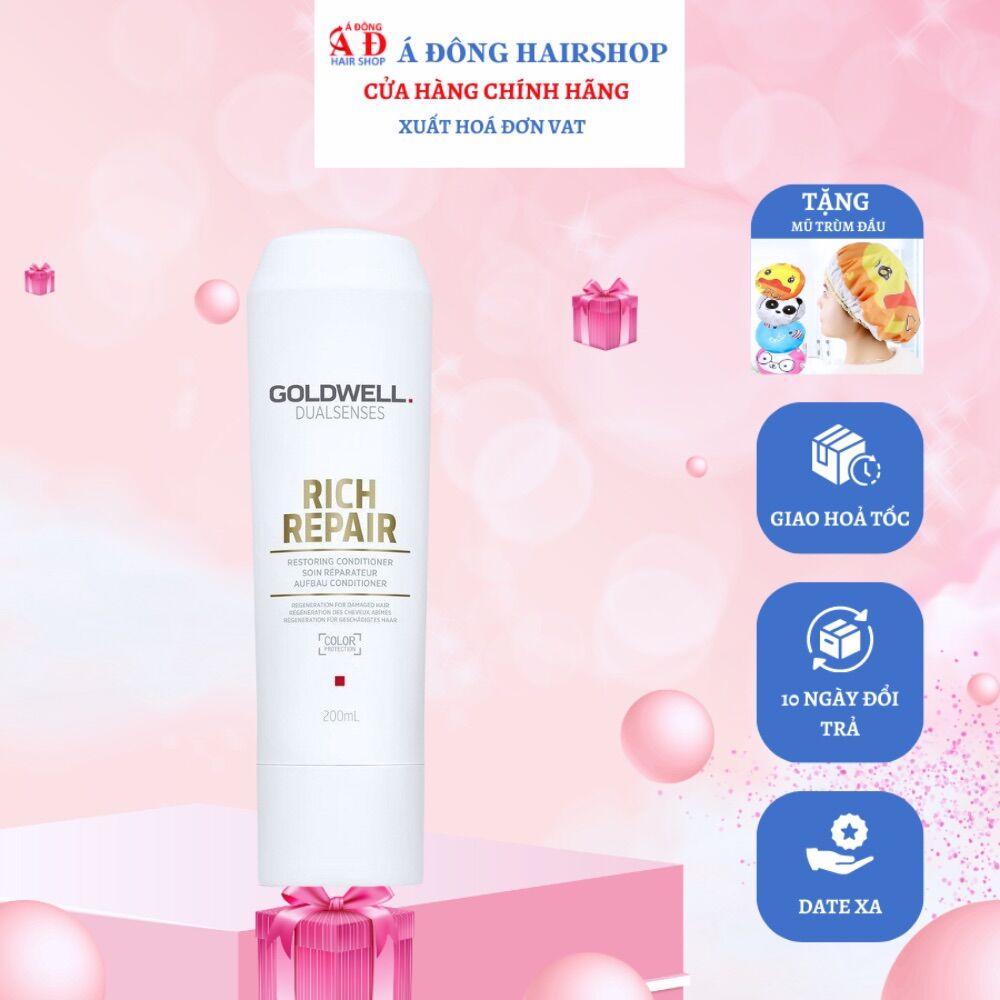 [+Tặng mũ trùm] Dầu gội xả Goldwell rich repair siêu phục hồi tóc hư tổn 250ml/200ml (ĐỨC)