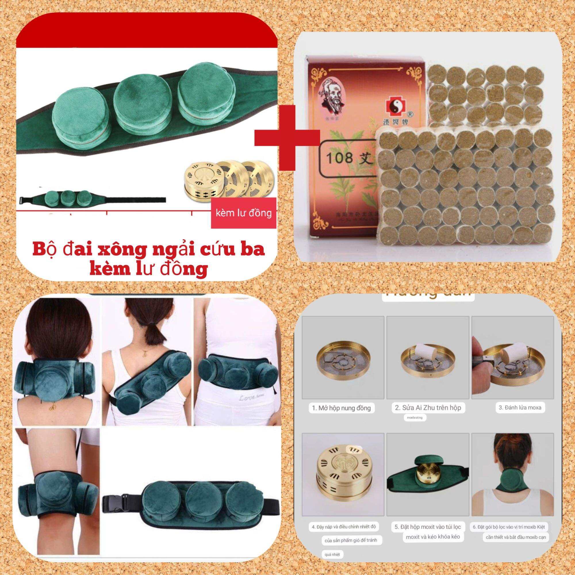 Đai xông ngải cứu ba kèm lư đồng,hộp ngải đoạn 108 viên.Hộp xông cứu ngải ba cứu ngải kèm lư đồng