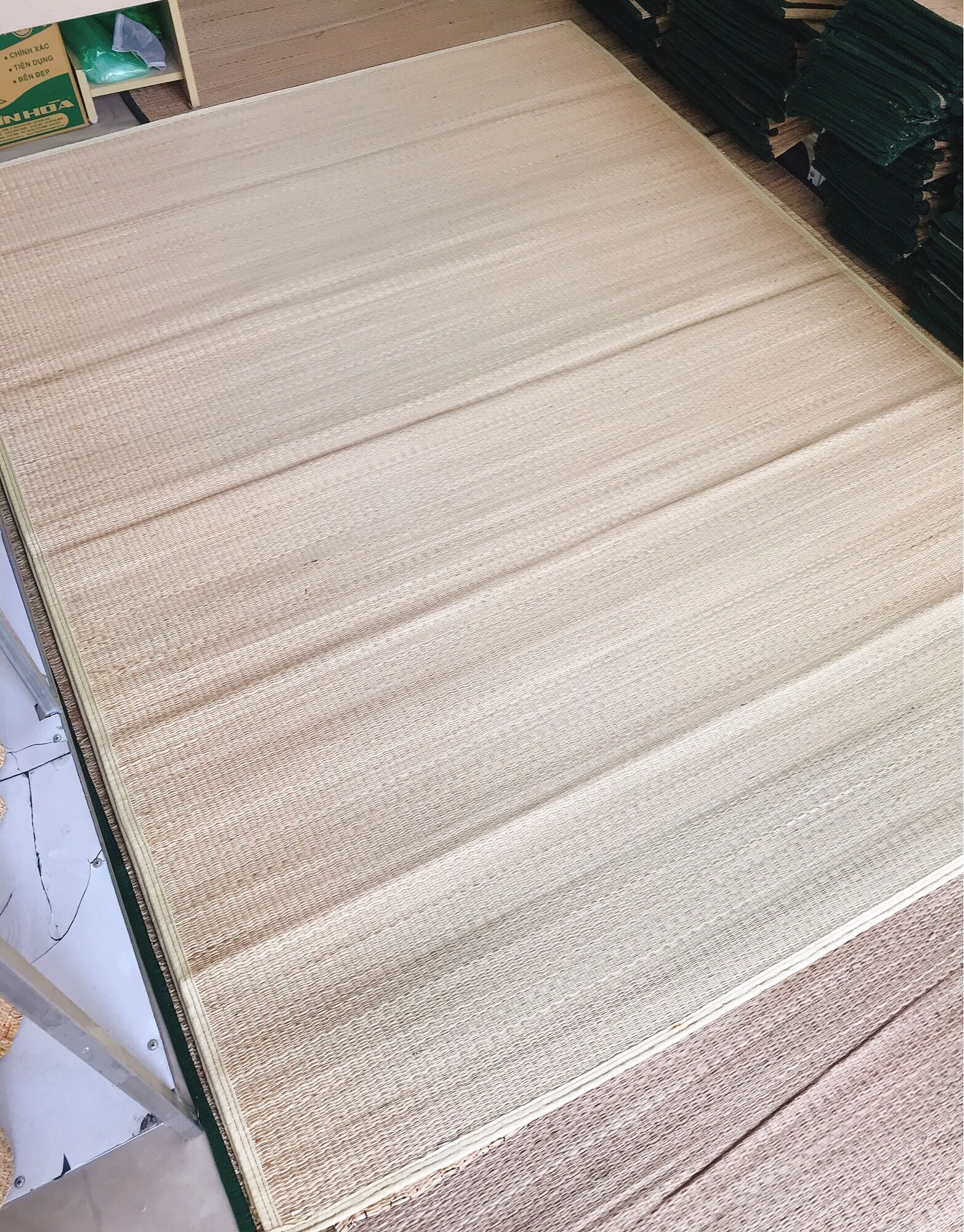 Chiếu Cói Trắng 1m8x2m Bo Viền, chiếu đậu loại 1