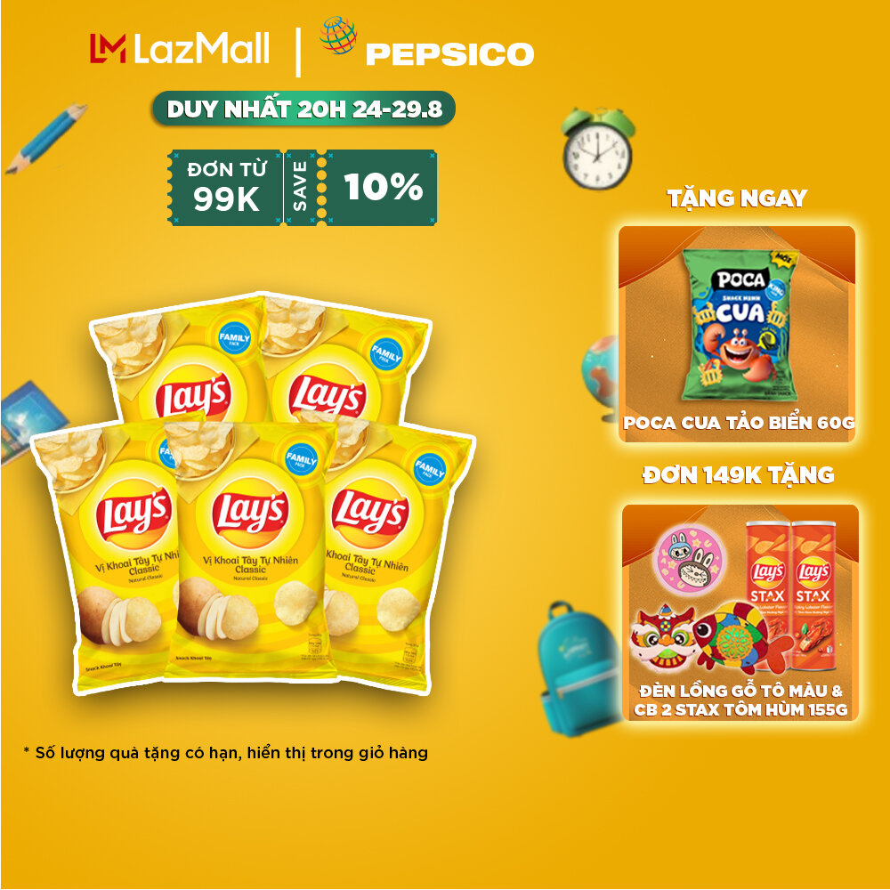 Combo 5 gói Snack Khoai Tây Lay’s Vị Khoai Tây Tự Nhiên Classic