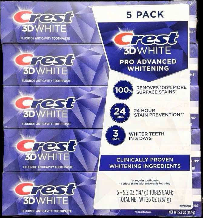 Kem đánh răng crest 3D white advanced 147g date 2027 sét 5 cây