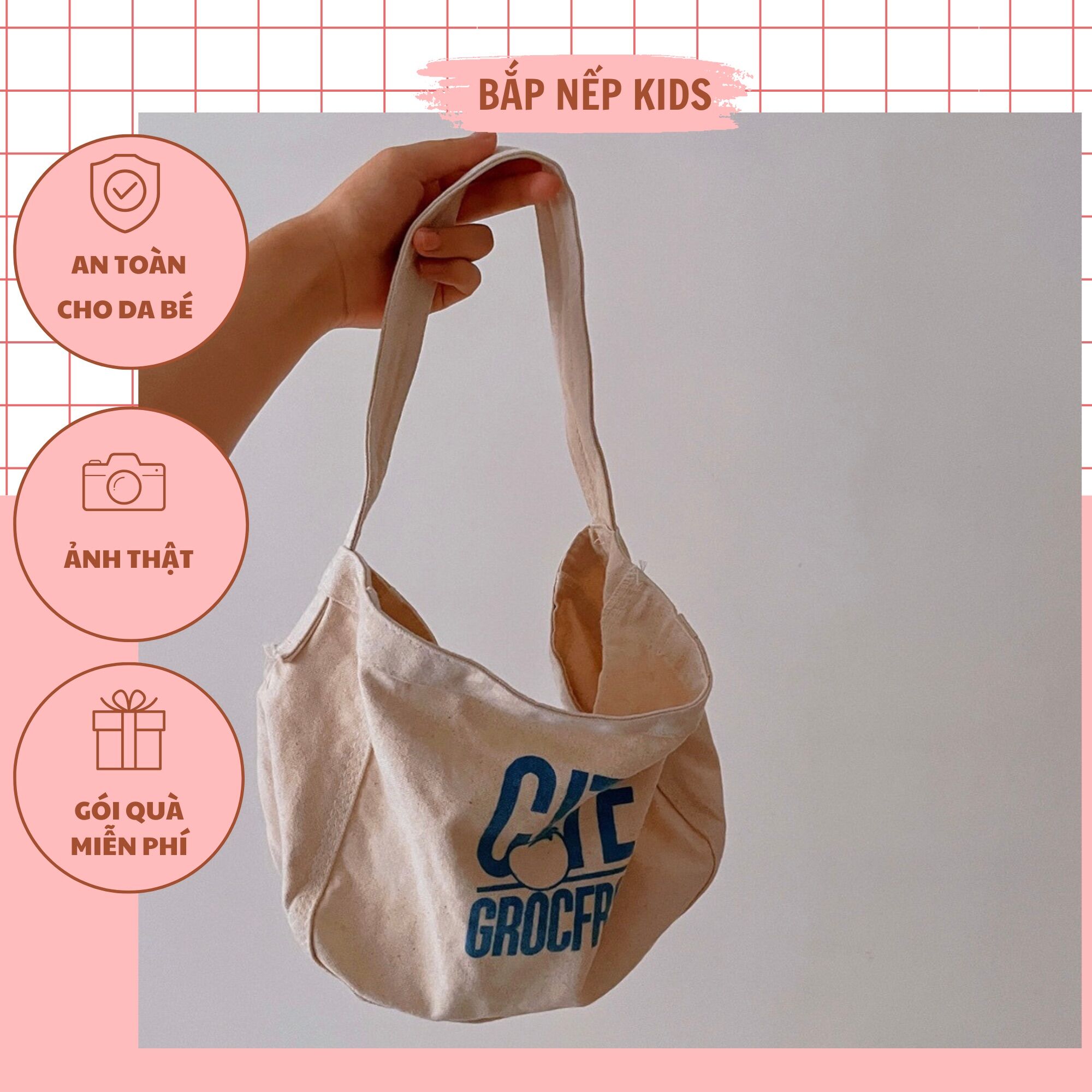 Túi tote Hàn Quốc cho bé trai bé gái. Túi vải canvas chữ cute cho bé đi chơi, đi học