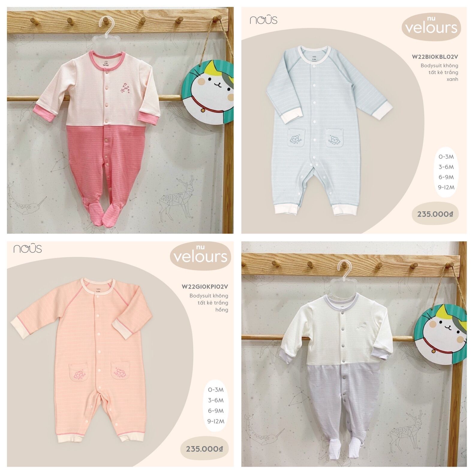 Bộ Nous bodysuit liền tất, size từ 0-12m