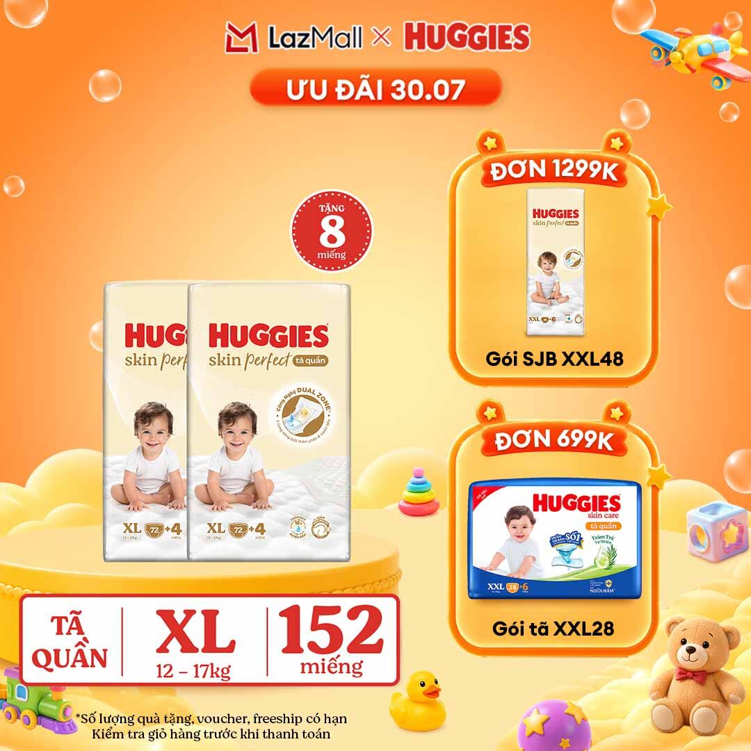 [30.7 QUÀ TẶNG ĐH 699K]  Combo 2 Tã quần Huggies Skin Perfect XL size Mega Jumbo 72+4 miếng - Nhiều Phiên bản