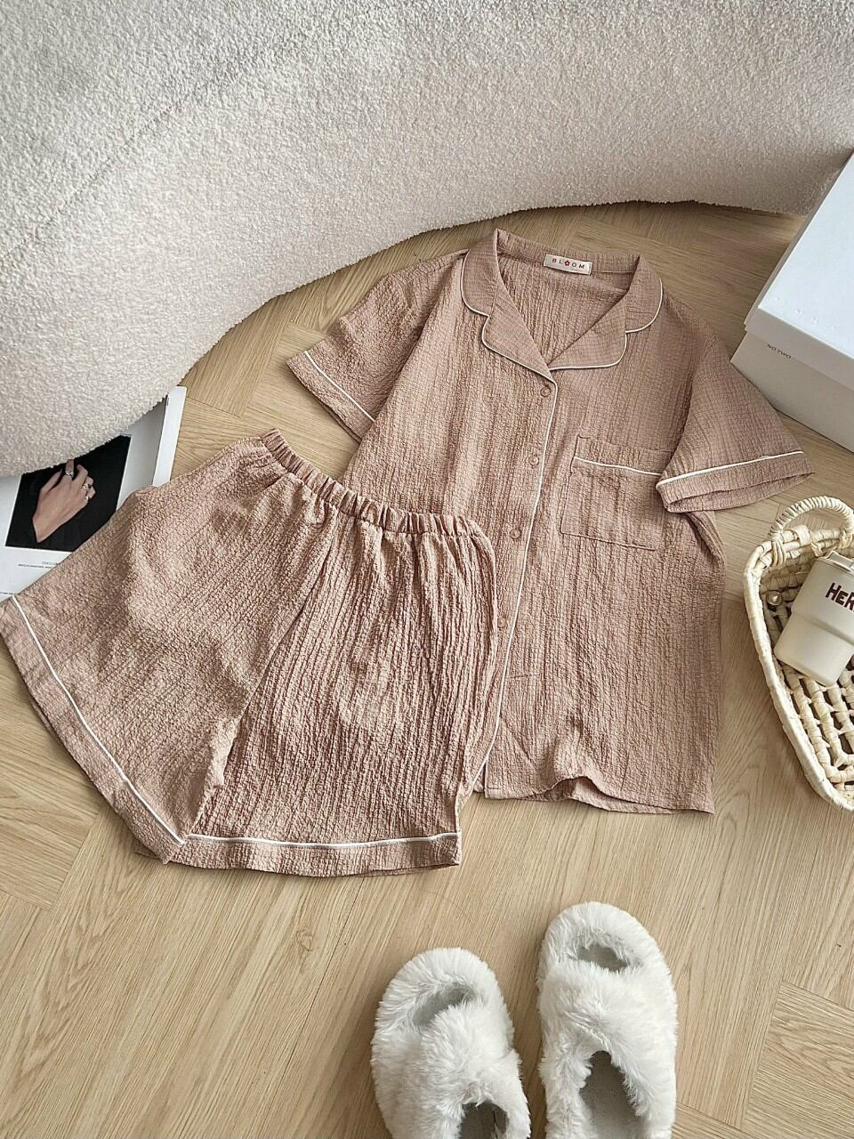 Sét bộ đùi pyjama xốp cổ vét