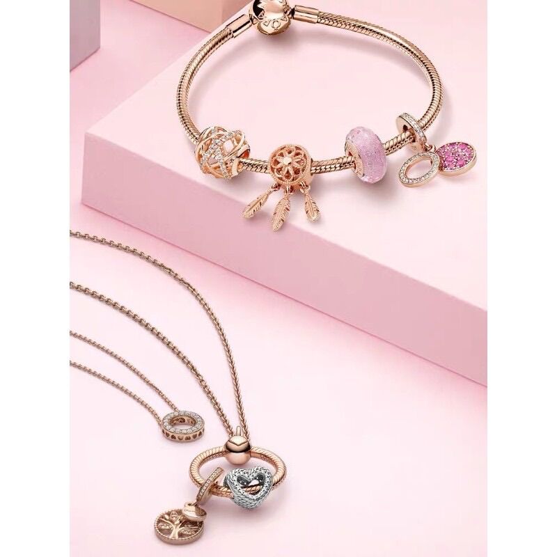 CHARM HOA 3 LÁ VÀNG HỒNG S925