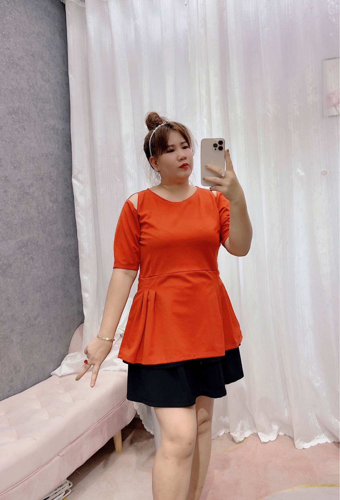 Áo phông nữ nhún eo cổ tim nhún eo Bigsize 68-95kg