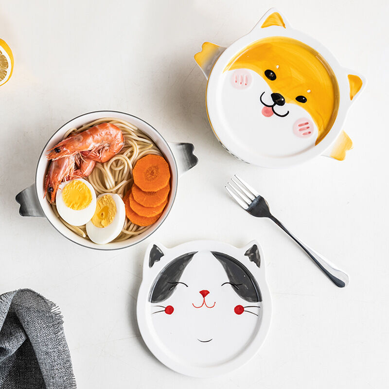 Tô ăn mì dễ thương bằng sứ có nắp , bát ăn mì bằng sứ kèm muỗng