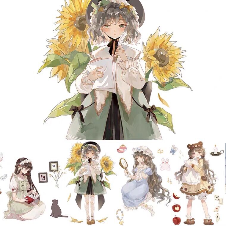 Washi tape cô gái_ Tiểu thư Anime dễ thương _ Chiết 1 chu kì