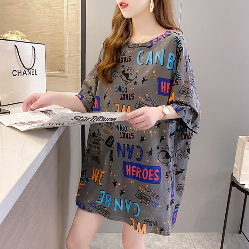 Áo Thun Cộc Tay Dáng Dài Vừa Nữ Mẫu Mới Mùa Hè 2021 Hàng Châu Âu Thương Hiệu Sành Điệu Siêu Hot Kiểu In Họa Tiết Chữ Cỡ Lớn Rộng Rãi CEC