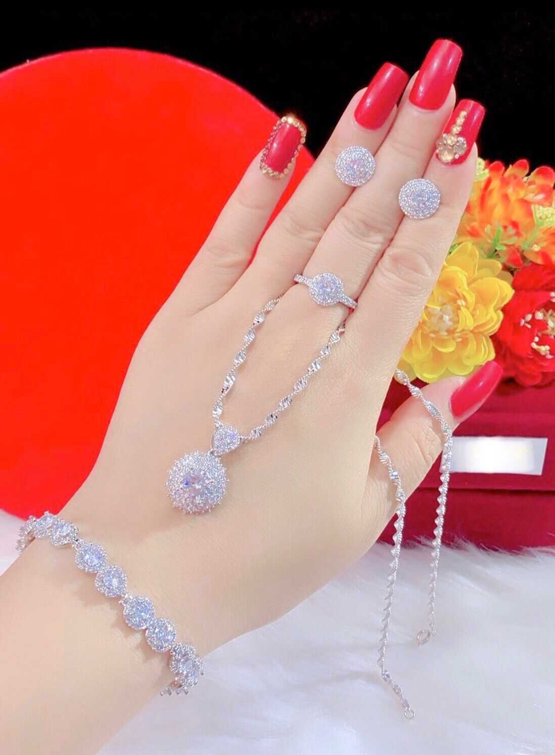 Set bộ trang sức mạ bạch kim mẫu mới về