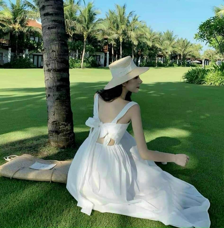 ĐẦM DÂY ĐI BIỂN ĐỦ MÀU NƠ CỘT SAU LƯNG #lsa
