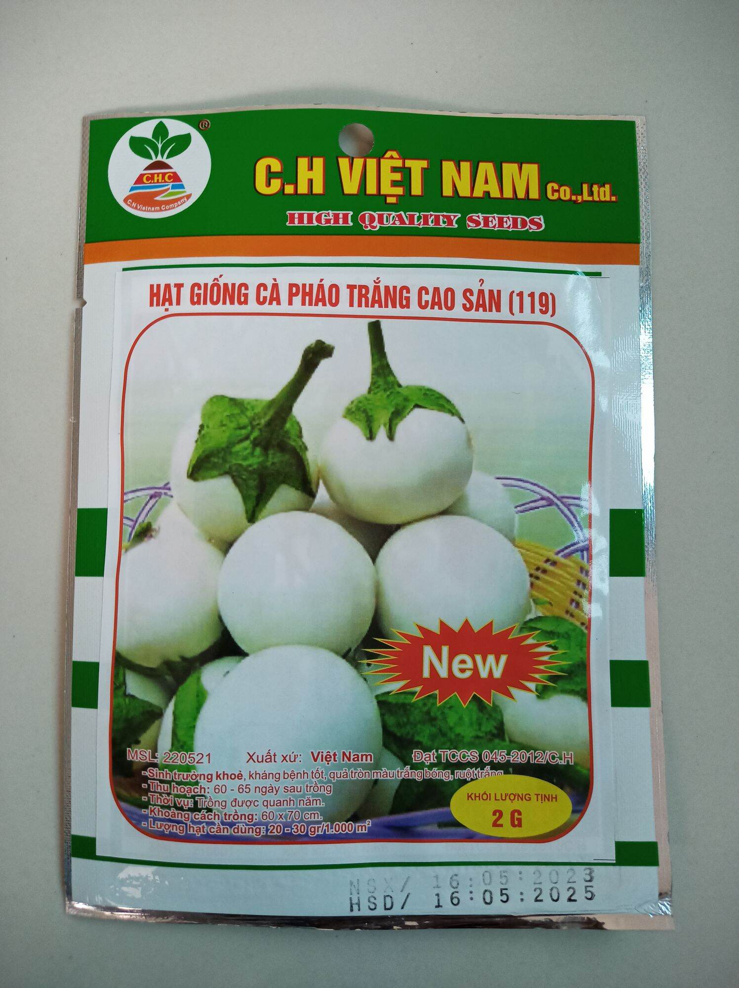 Hạt giống cà pháo trắng cao sản, gói 2gr