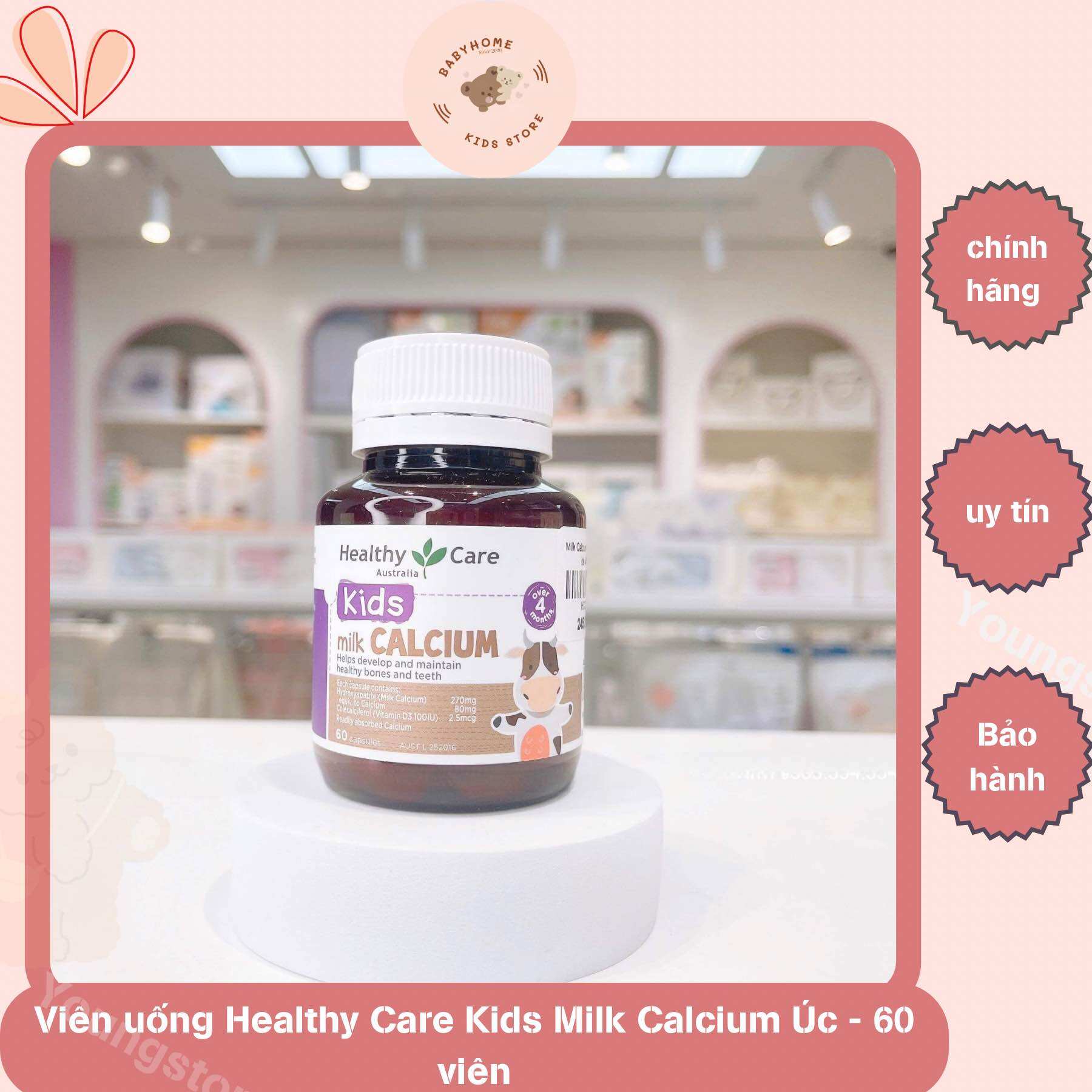 Viên uống canxi sữa Healthy Care Milk Calcium cho bé 60v Úc