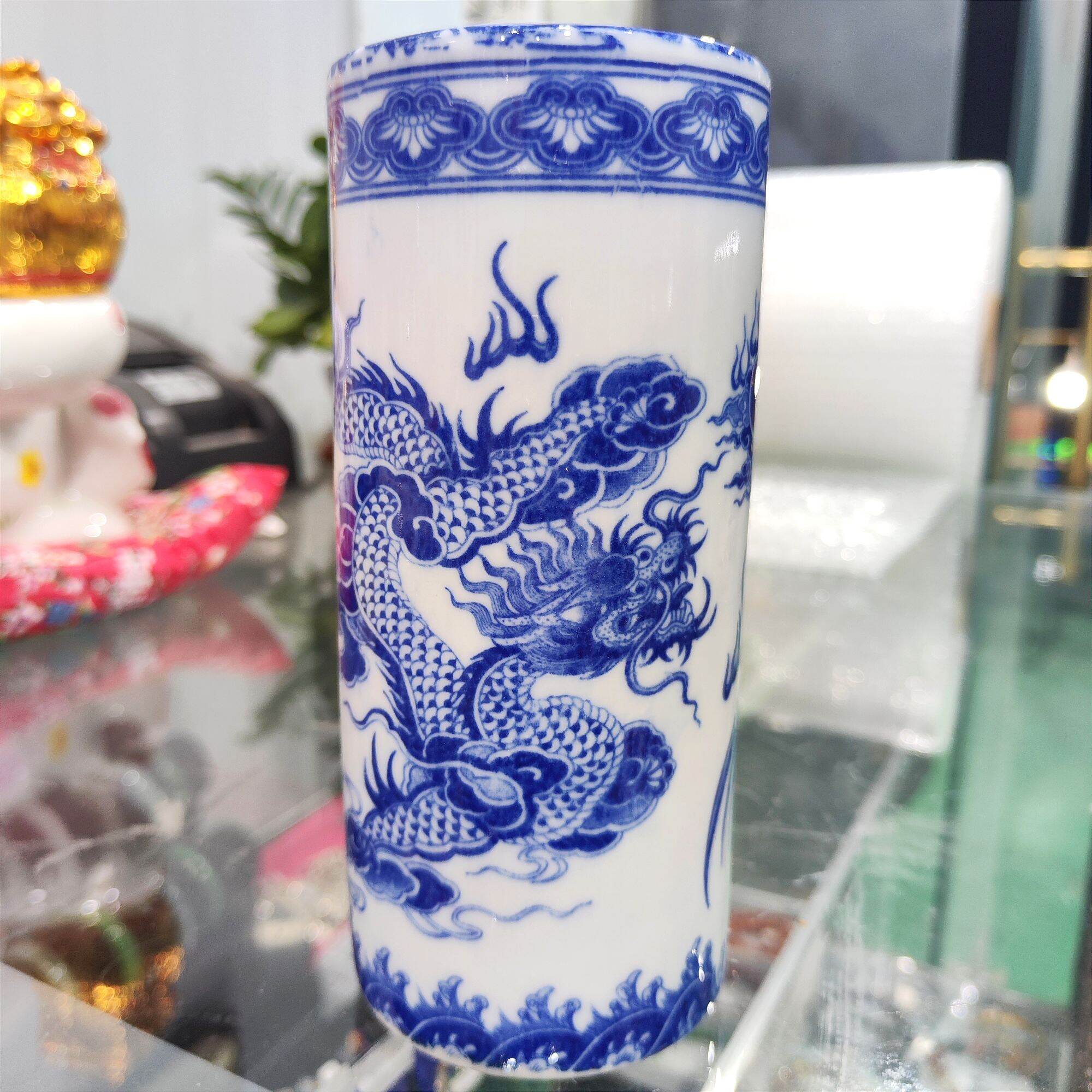Ống đựng nhang gốm sứ men lam cao 17cm