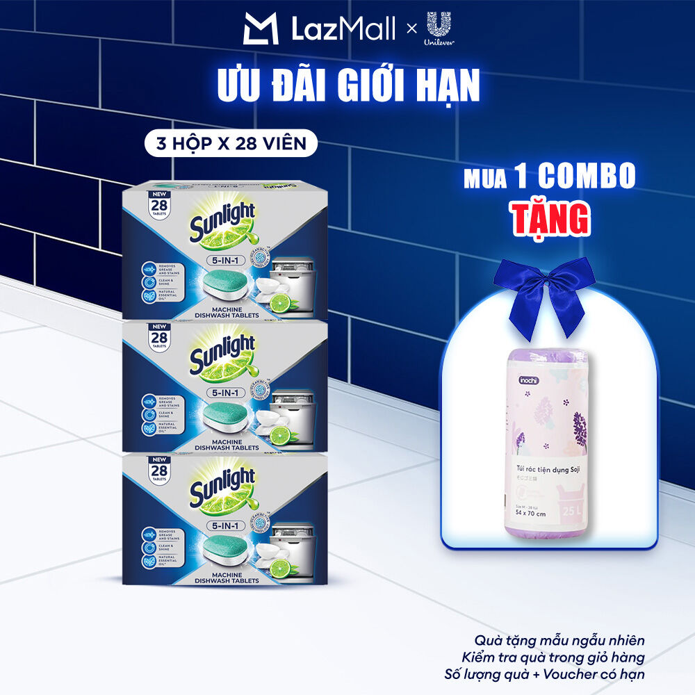  Combo 3 Hộp Viên Rửa Chén Bát Sunlight 5 In 1 Cho Máy Rửa Chén Bát  28V Hộp   bao bì tùy lô nhập hàng  