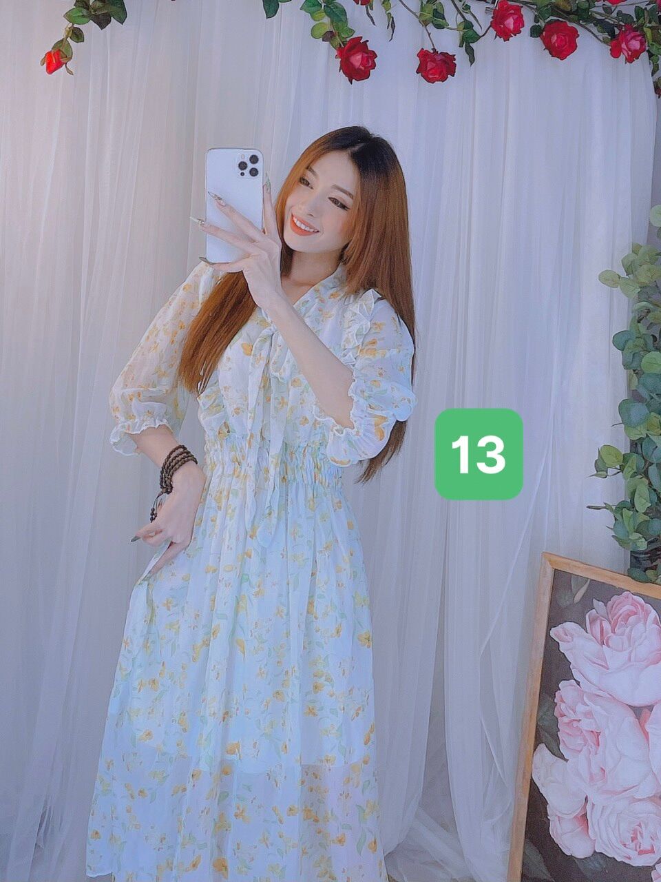 [HCM]Đầm hoa viền bèo cột nơ siêu cưng - hình thật