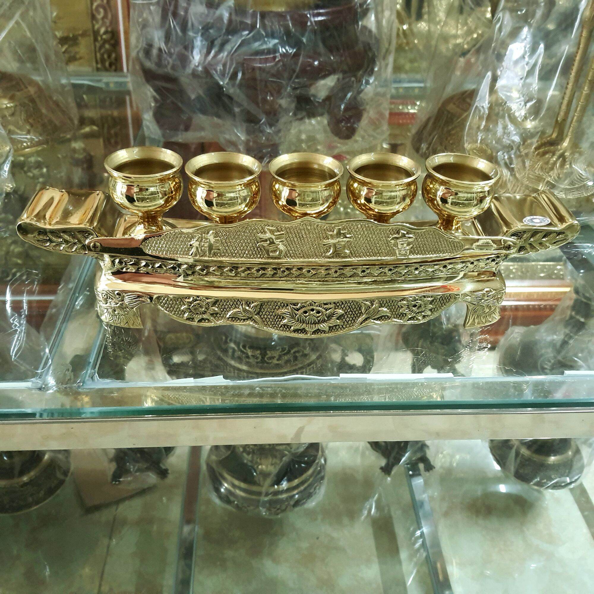 Khay chén đồng vàng 5 chén