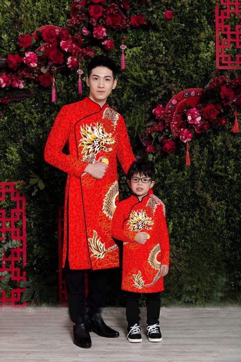 Modernized Ao Dai with Brocade Fabric from Thong Hai