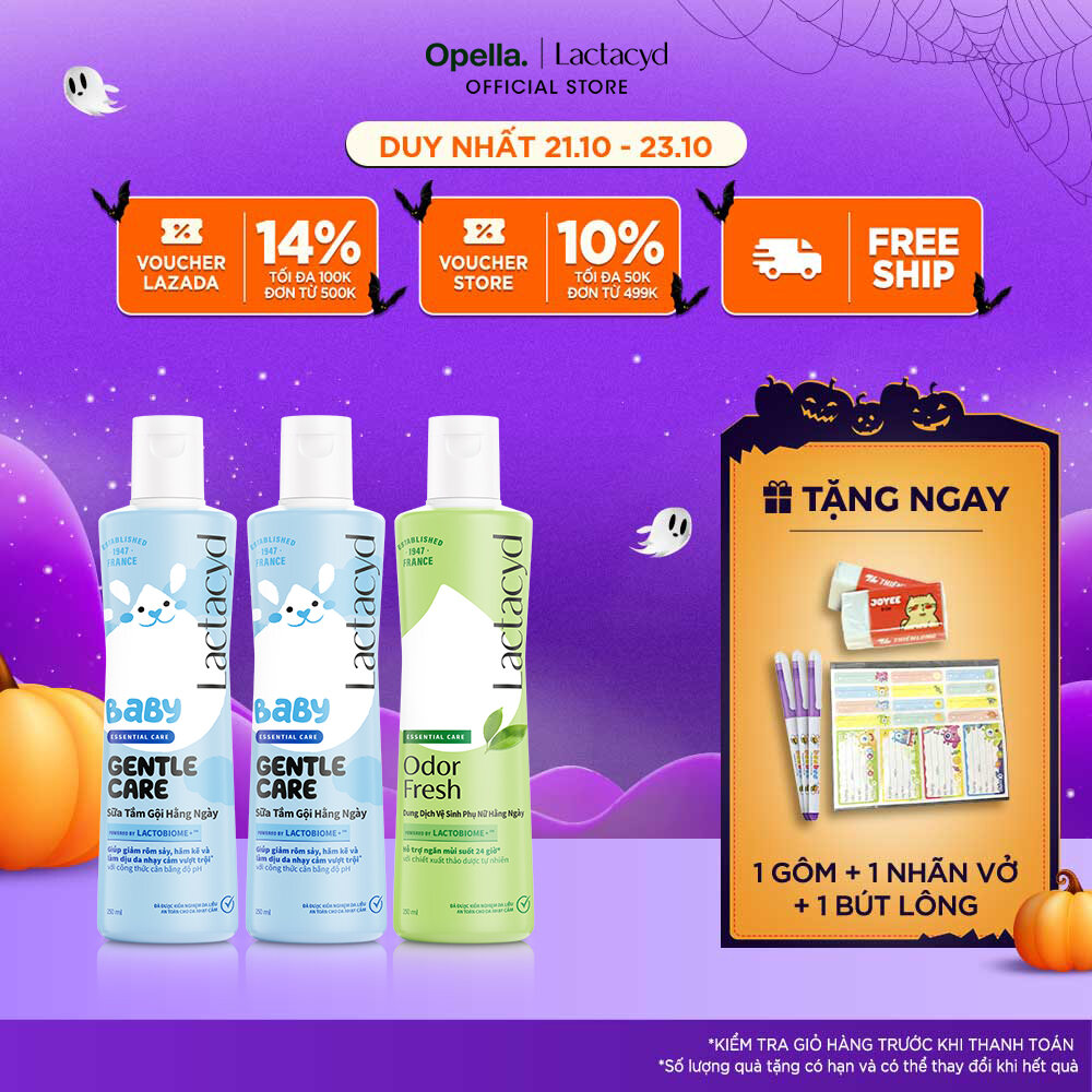 Bộ 2 chai Sữa Tắm Gội Trẻ Em Lactacyd Baby Gentle Care 250ml + 1 Dung Dịch Vệ Sinh Lactacyd Odor Fre