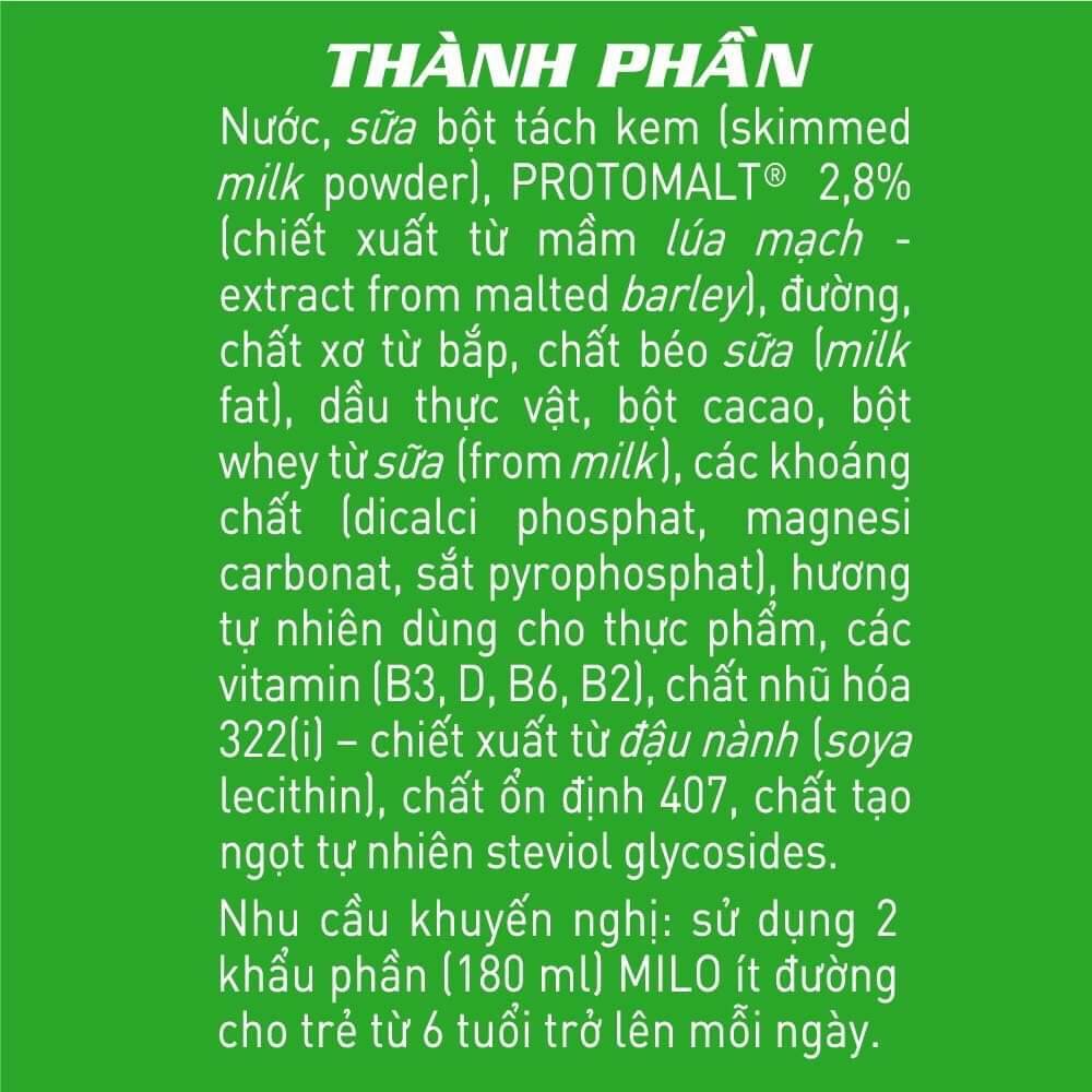 Thùng sữa Milo ít đường (180ml*48 hộp)