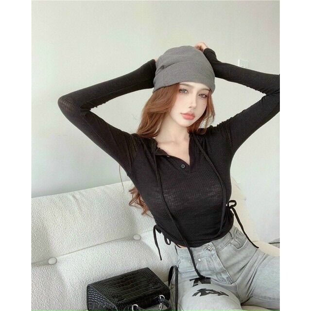 Hcm( mẫu mới) áo rút dây tay dài có nón