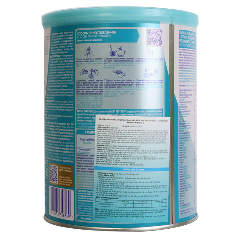Sữa NAN NGA Số 3 800G OPTIPRO (từ 12 tháng trở lên)