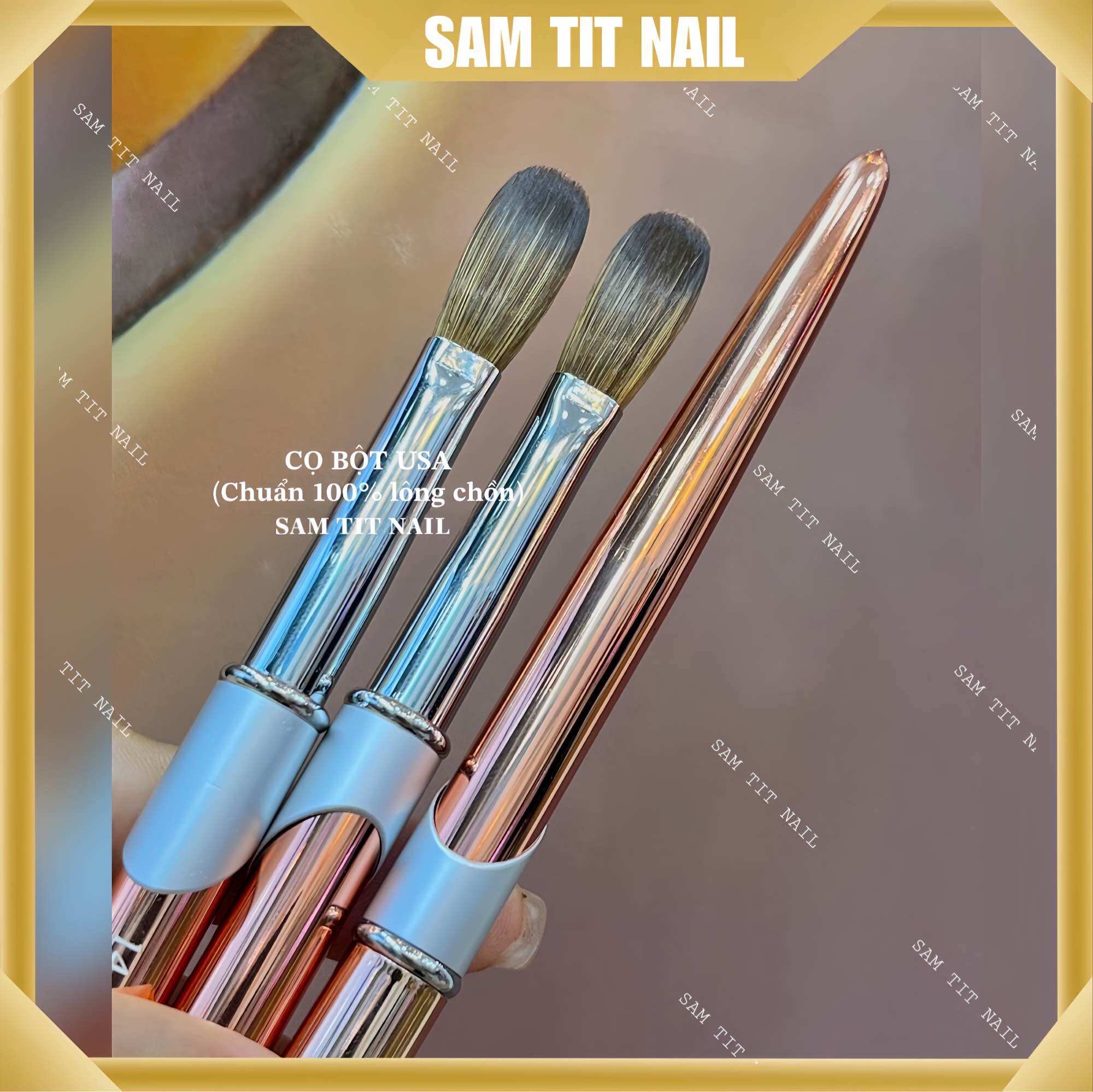 Cọ đắp bột USA lông chồn thật 100% có nắp đậy bảo vệ cọ lông cực mềm