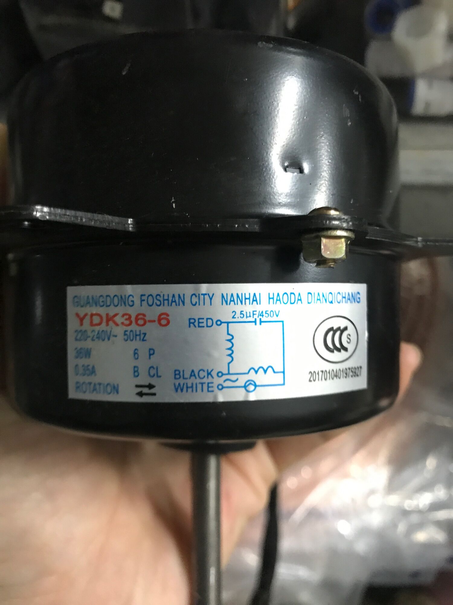 Mô tơ quạt cục nóng điều hoà 30W 5 dây ngược trục dài 6cm lỗ trục 8mm