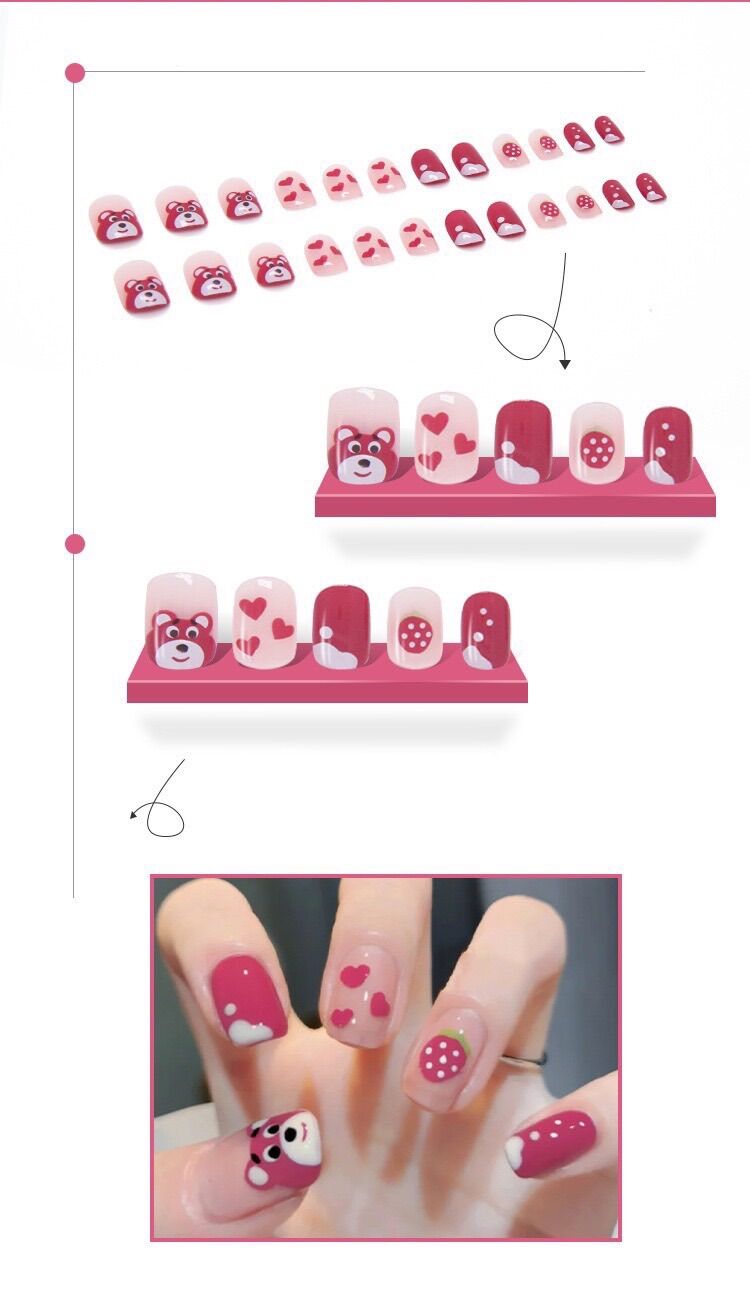 Bộ Nail 24 Móng Gấu Dâu Lotso Bear Hot Hit
