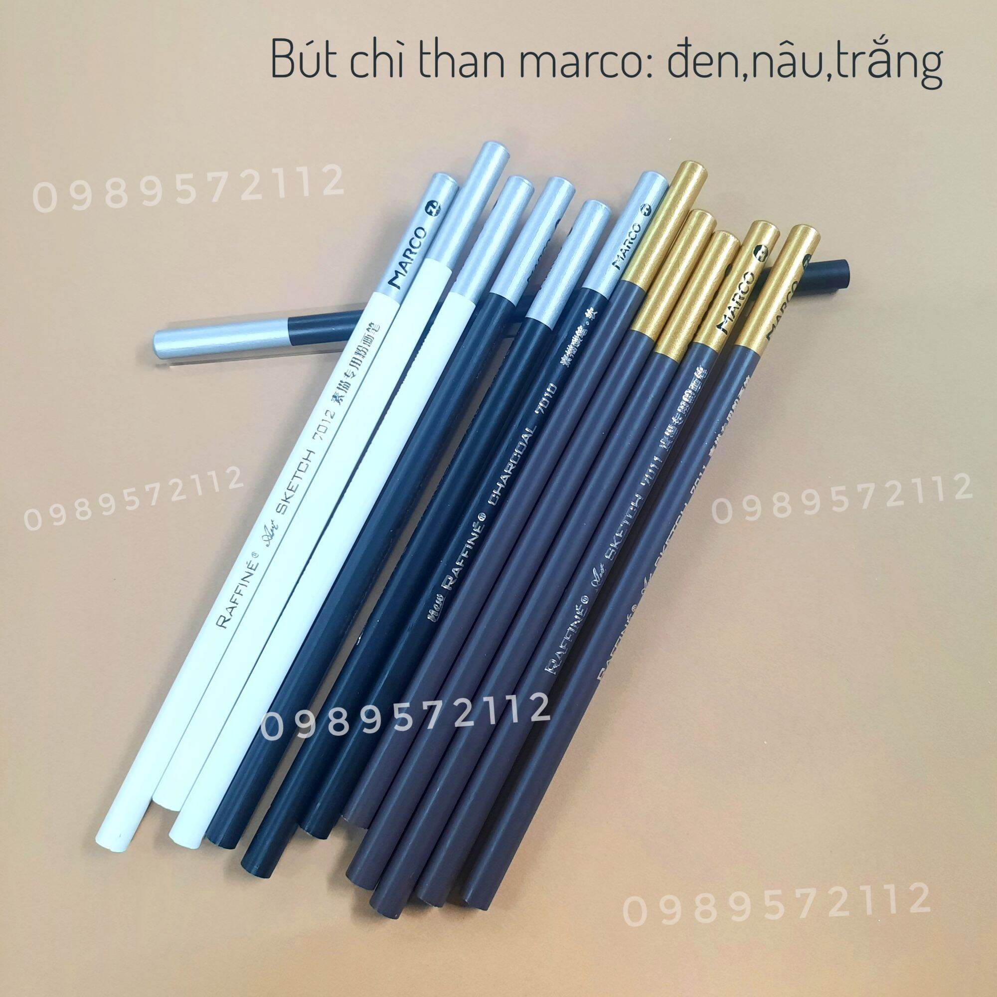 Bút chì than marco màu đen,nâu,trắng 7010.