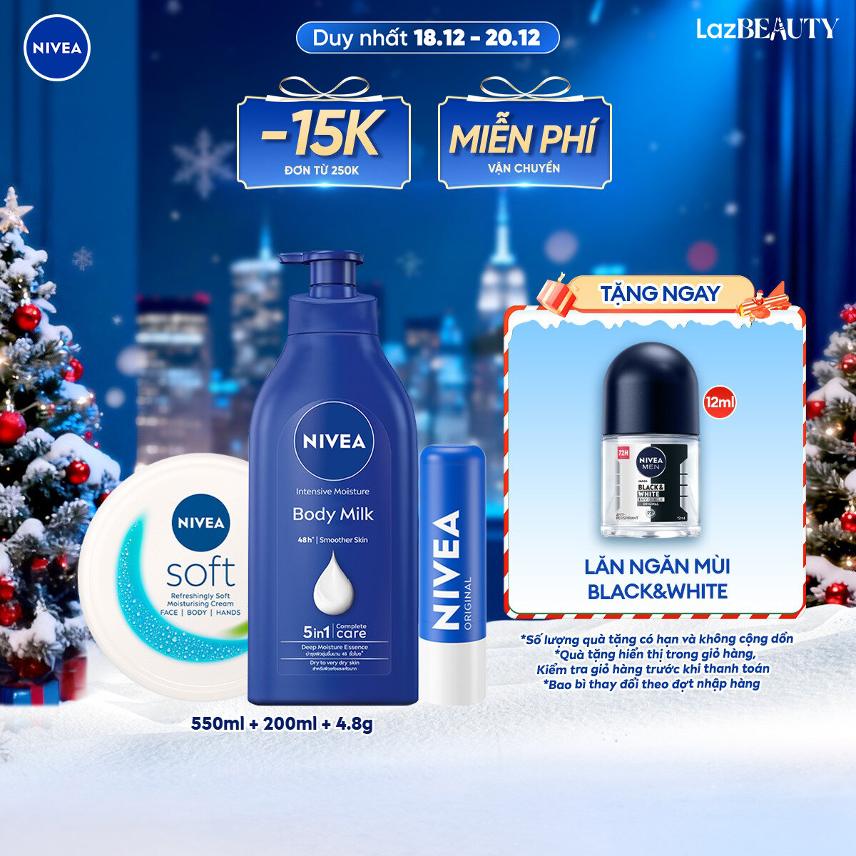 Sữa Dưỡng Thể NIVEA Dưỡng Ẩm Chuyên Sâu | Vitamin E 550 ml + Kem Dưỡng Mềm Da NIVEA Soft 50 ml 200 ml + Son dưỡng ẩm chuyên sâu Nivea Original Care 4.8g - 85061