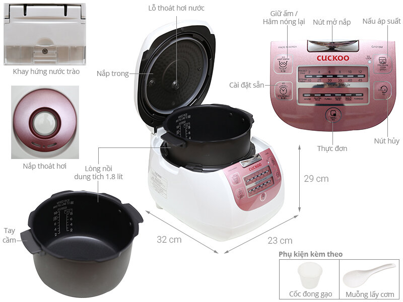 Nồi cơm áp suất điện tử Cuckoo CRP-G1015M (1,8 lít)