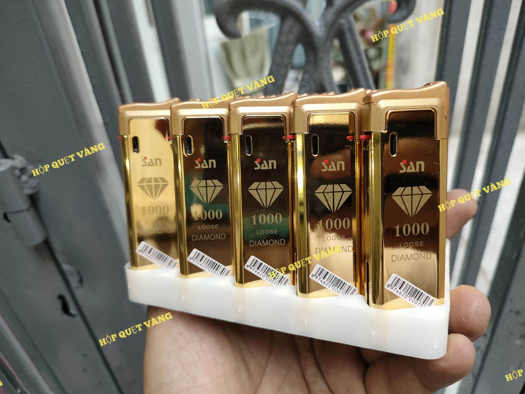 Combo 5 cái Hột quẹt, Bật lửa vỏ bọc kim loại in logo viên Kim Cương