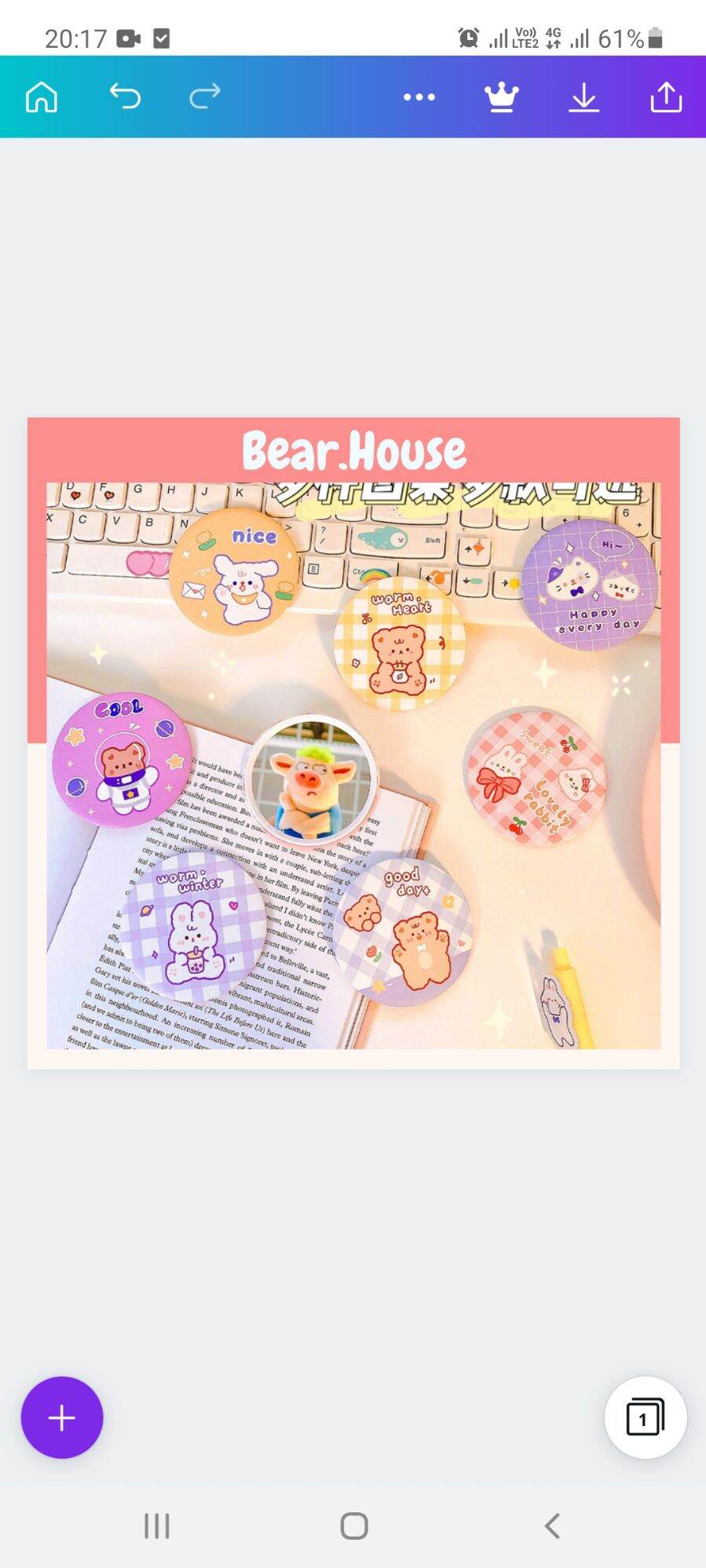 Gương trang điểm 1 mặt mini cầm tay hoạ tiết hoạt hình xinh xắn bear.house