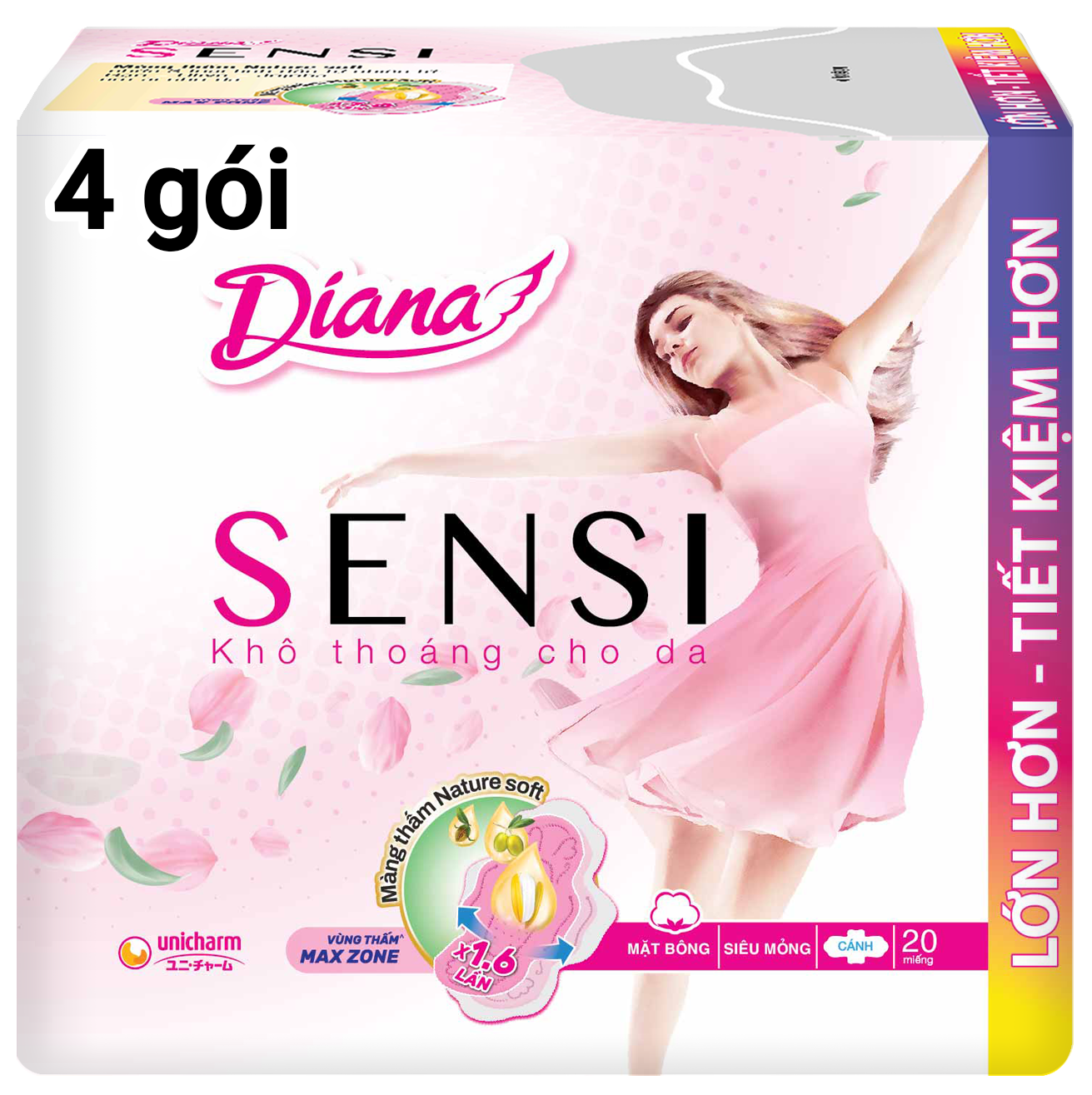 Combo 4 gói bvs diana sensi mỏng cánh 20 miếng/gói