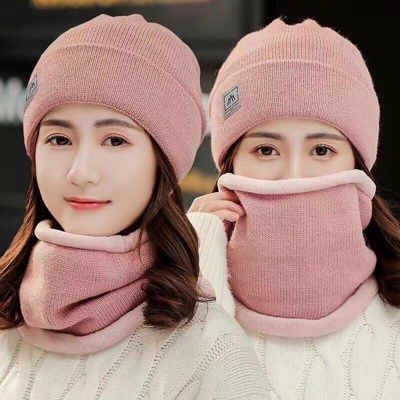 Mũ len nữ lót lông tặng kèm khăn ống