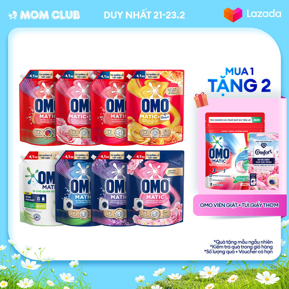 Túi nước giặt OMO Matic 4.1kg dành cho máy giặt cửa trên/cửa trước, xoáy bay vết bẩn, hương thơm bền