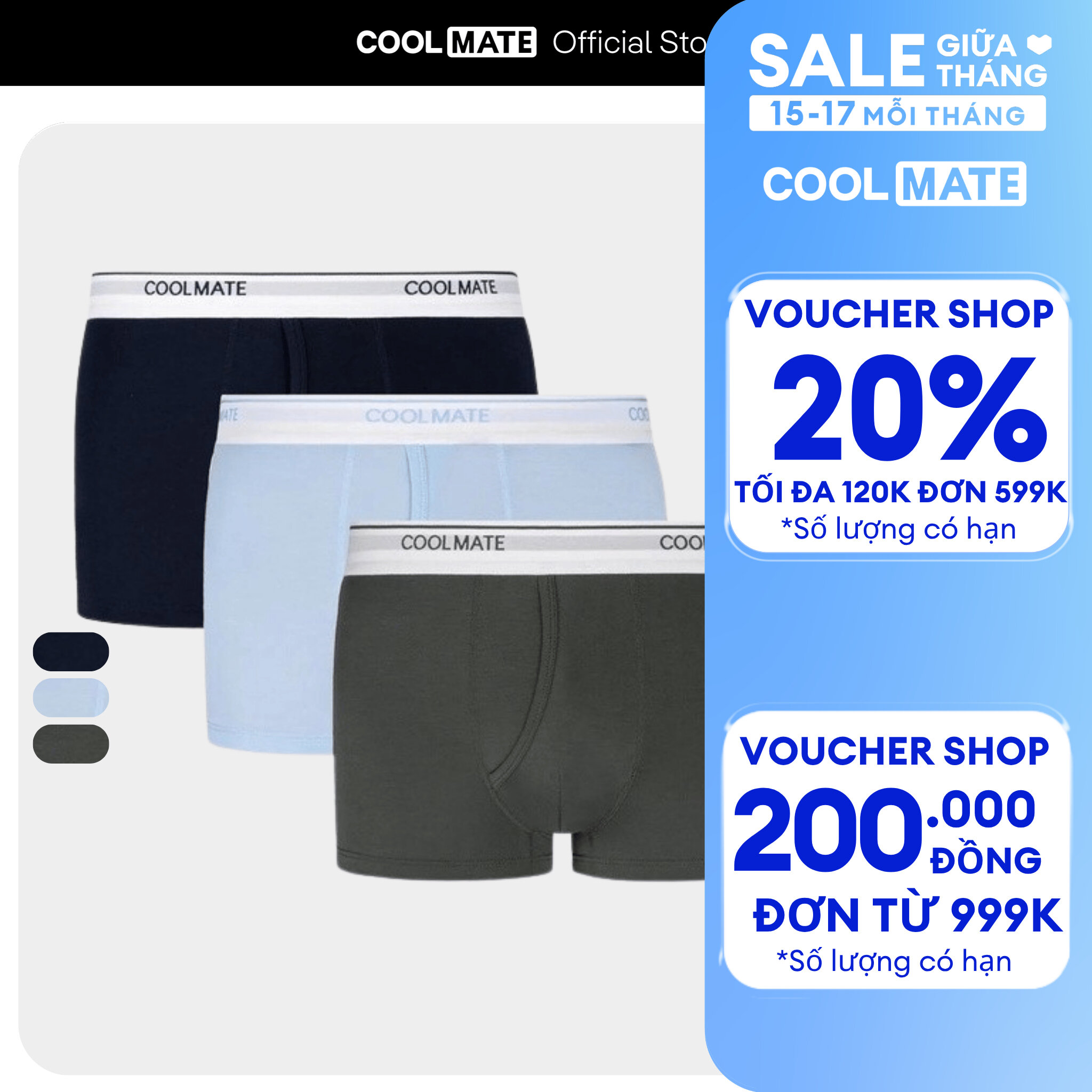Combo 03 quần lót nam khe moi Bamboo Trunk kháng khuẩn khử mùi - Coolmate