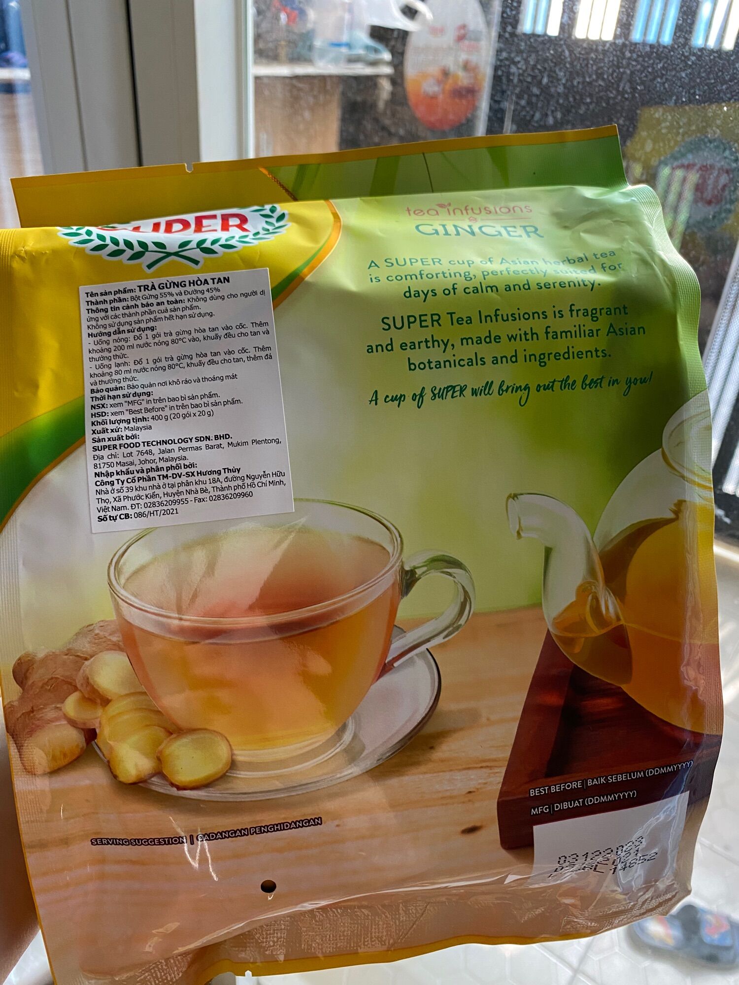 Trà gừng hòa tan super 400g( 20gx 20 gói) date 3/1/2025