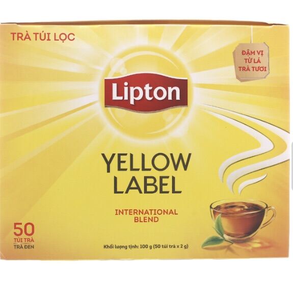 Trà đen túi lọc Lipton nhãn vàng hộp 100g  50 gói x 2g