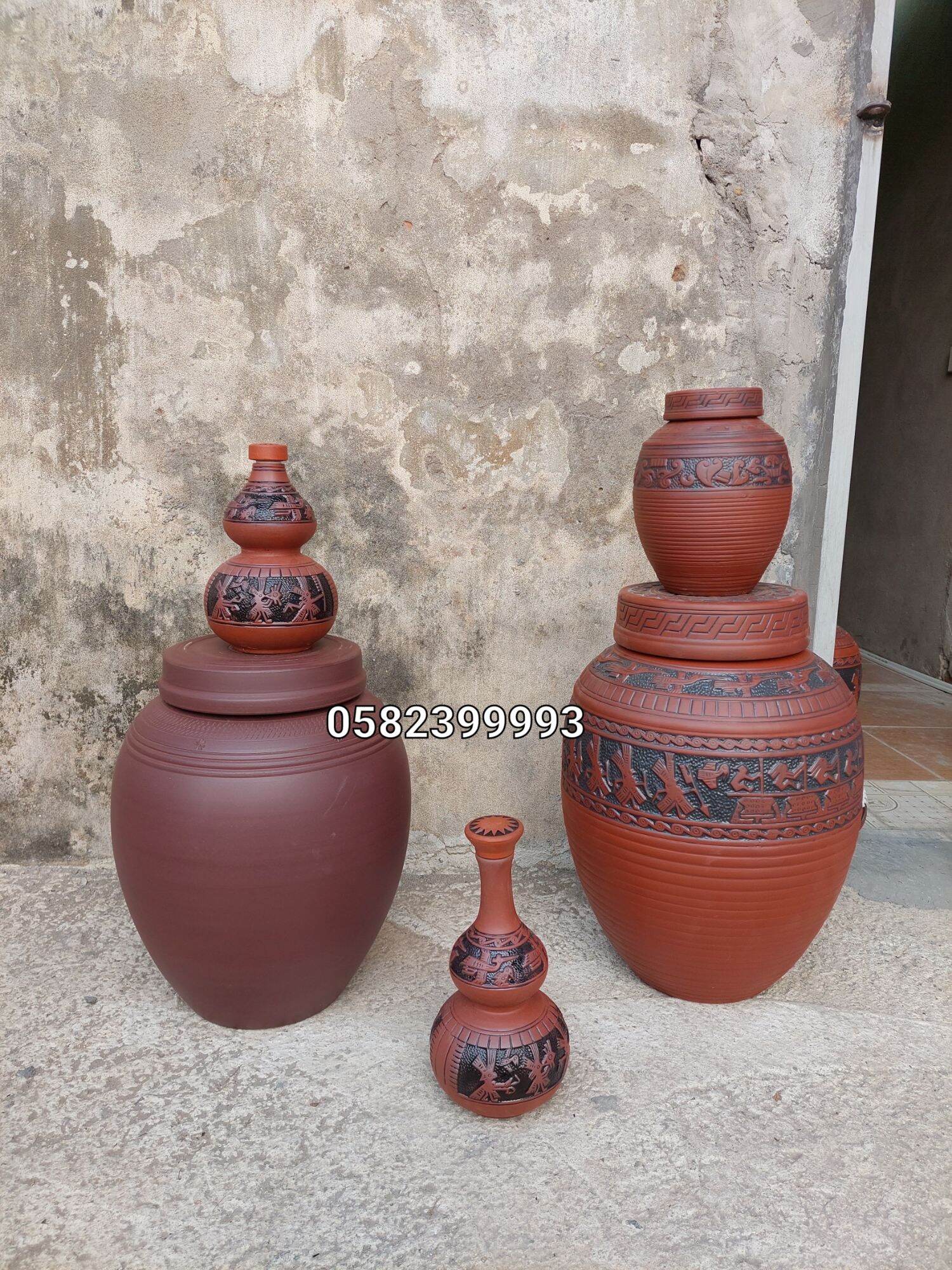 Chai sành hoa văn Trống Đồng (loại xịn)