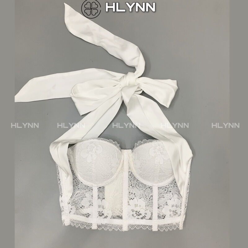 M169 Áo corset ren phối nơ lụa satin mặc 2 kiểu