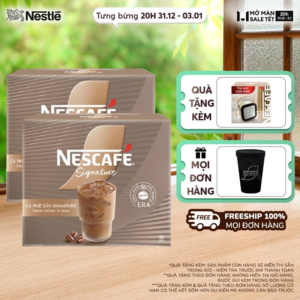 Combo 2 hộp Cà phê sữa NESCAFÉ Signature Hộp 10 gói THƠM NỒNG VỊ ĐẬM