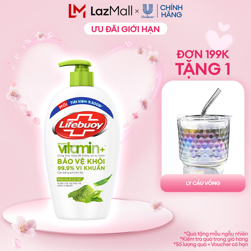 Nước Rửa Tay Lifebuoy Công thức Vitamin+ Matcha & Lô Hội Chai 450g
